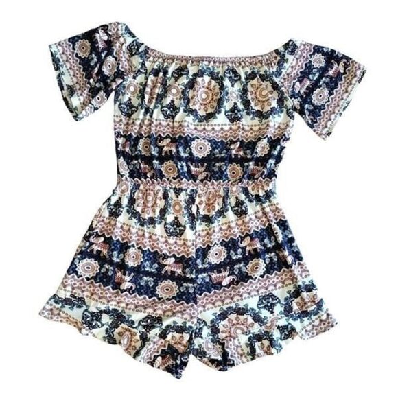 2 Short Sleeve Romper Shorts Sets Crochet Elephant Off Shoulder Size Med - Picture 10 of 12